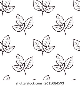 Elegant minimalist leaf pattern.  Simple line art design featuring repeating threeleaf sprigs on a white background. Perfect for textile prints, stationery, branding, and website backgrounds.