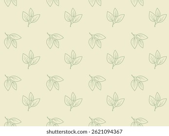 Elegant, minimalist leaf pattern. Subtle sage green sprigs on a soft beige background create a calming, natureinspired design perfect for branding, websites, packaging, or textile projects.