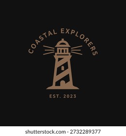 Elegant minimalist lighthouse logo featuring an arched 'Coastal Explorers' text and 'Est. 2023'. Ideal for travel, adventure, and maritime brands.