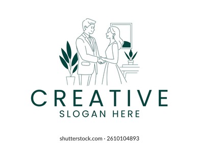 Elegant minimalist line art of a couple shaking hands. Perfect for business or corporate