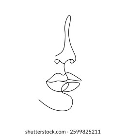 Elegant minimalist line art face with nose and lips