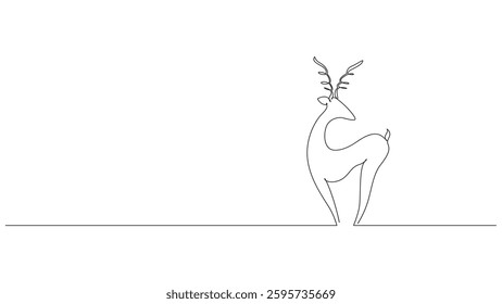 Elegant and minimalist line art illustration of a reindeer silhouette. Perfect for adding a touch of simple, festive elegance to your winter and holiday designs.