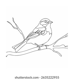 Elegant minimalist line art illustration of a bird perched on a tree branch