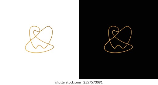 Elegant Minimalist Line Art Tooth Shape with Abstract Gold Lines