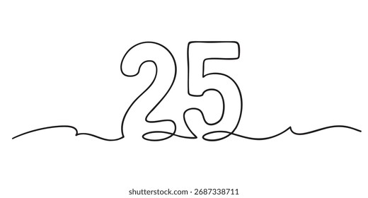 Elegant minimalist line drawing of number 25. Great for birthday designs, anniversary cards or decorative branding.