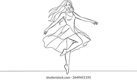 Desenho de linha minimalista elegante da mulher dançando - Pose graciosa abstrata para branding, moda e tatuagens