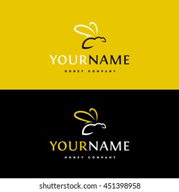 Elegant minimalist logo for honey | bee business. Silhouette image of a bee.