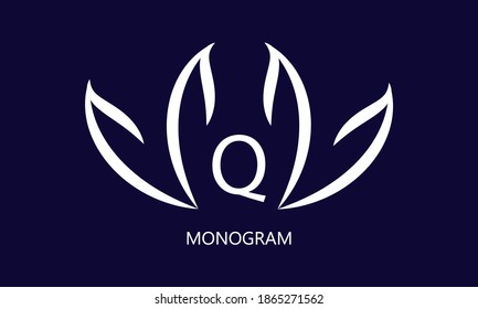 Elegant minimalist logo with the letter Q in white on a dark background. Exquisite business sign, monogram identical to restaurant, boutique, hotel, jewelry.