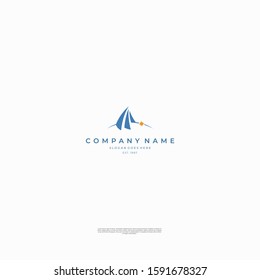 elegant and minimalist logo with three triangle sail like, in a horizon of the ocean and with the north star