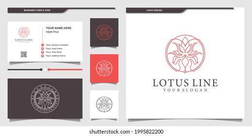 Elegant minimalist lotus logo with circle line art style  Premium Vector