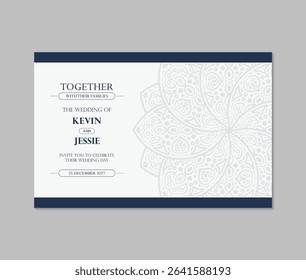 Elegant Minimalist Mandala Wedding Invitation Card Template with Navy Accents