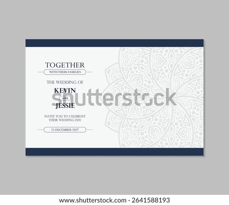 Elegant Minimalist Mandala Wedding Invitation Card Template with Navy Accents