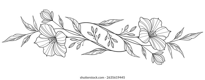 Elegant minimalist modern flower line art vector illustration on transparent background