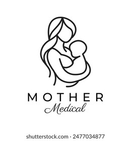 Elegante diseño minimalista del logotipo de la madre y el bebé, perfecto para clínicas de marca, servicios médicos, salud materna, embarazo y cuidado infantil