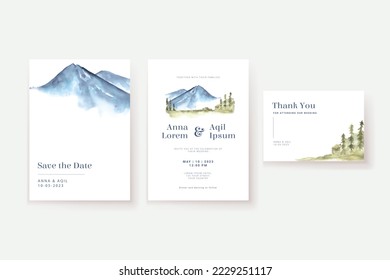 Elegant Minimalist Mountain Forest Wedding Invitation Template