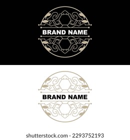 Elegant Minimalist Ornament Logo Template Luxury Ornament Wedding Decoration Business, Batik Style Invitation, Batik, Frasion, Initial Brand Design