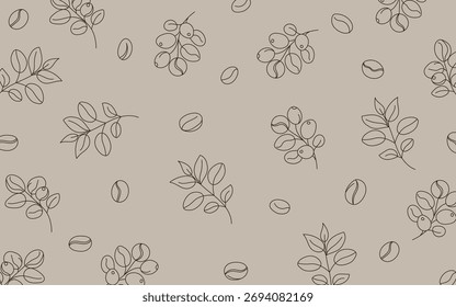 Elegante patrón minimalista con delicadas ramas de café y frijoles, perfecto para la marca, embalaje o decoración de cafetería