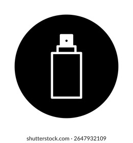 Elegant minimalist perfume bottle icon within a black circle suggesting luxury and beauty for digital marketing