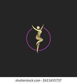 Elegant minimalist pink circle logo featuring a dancing figure, perfect for luxury brands, dance studios, and creative businesses. Modern, stylish