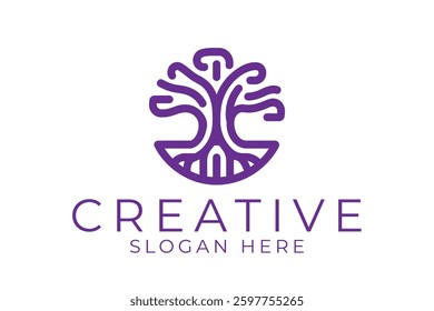 Elegant minimalist purple tree of life logo design. Perfect for corporate branding or spiritual