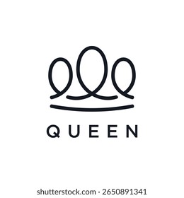 Elegant minimalist queen crown logo with black line art design