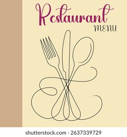 Elegant Minimalist Restaurant Menu Design, Continuous Line Art vector Illustration.