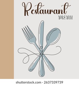 Elegant Minimalist Restaurant Menu Design, Continuous Line Art vector Illustration.
