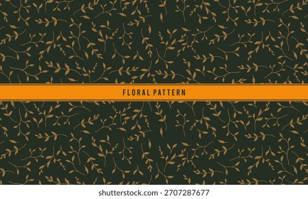 Elegant and minimalist seamless twig pattern with brown and gold leaves on a dark green background. Perfect for premium packaging, luxury fabric, stationery, wallpaper, and elegant botanical designs.