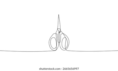 Una elegante y minimalista ilustración de una tijera de una sola línea continua captura la esencia de una tijera en un estilo moderno y limpio, perfecto para el Diseño gráfico o cualquier proyecto creativo.