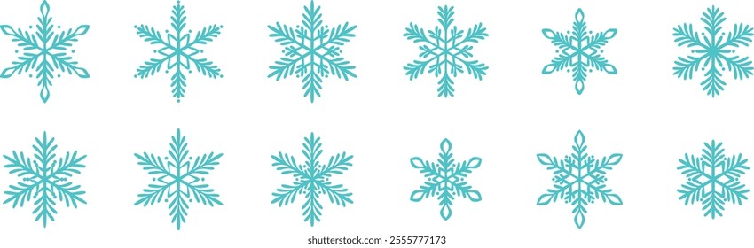 Elegant minimalist snowflake vector set, snow icon design collection isolated