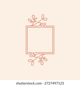Ein eleganter und minimalistischer quadratischer Rahmen mit handgezeichneten botanischen Linien-Kunstzweigen in einem sanften, staubigen Roséton. Dieses saubere, moderne Design liegt auf hellcremefarbenem Hintergrund und eignet sich somit ideal für anspruchsvolles Hochzeitsbriefpapier, Social-Media-Vorlagen oder High-End-Branding.