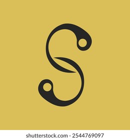 Elegant Minimalist S-Shaped Monogram Design with Bold Black Curves on Yellow Background