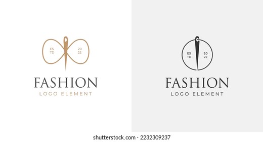 elegant minimalist tailor shop fashion logo design with sewing needle vector element