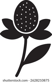 Elegant and minimalist, this black and white vector illustration presents a simple yet striking depiction of a unique flower. Featuring a slender stem and delicate leaves, 