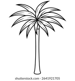 Elegant and minimalist, this black and white vector illustration showcases a stylized palm tree against a clean white background.