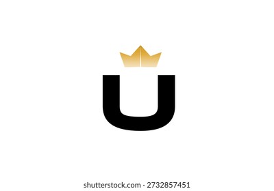 Elegant minimalist U logo featuring bold black  letter with luxurious gold crown accent above, clean vector style for premium branding and identity