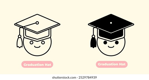 Elegant and minimalist vector icon of a traditional graduation hat (mortarboard) with a tassel, symbolizing academic achievement and success.