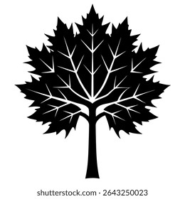 Elegant minimalist vector illustration featuring a stark black and white silhouette of a leafy tree, gracefully isolated against a pristine white background.