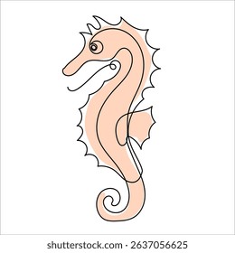 Elegant minimalist vector illustration of a seahorse drawn in a single continuous black line. Perfect for use in logos, branding, posters, tattoos, and modern graphic design. Stylized marine life artw