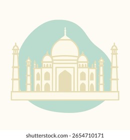 Vetor minimalista elegante do Taj Mahal com cores pastel macias e forma de fundo abstrata. Uma famosa maravilha arquitetônica ideal para viagens, história ou temas culturais. 