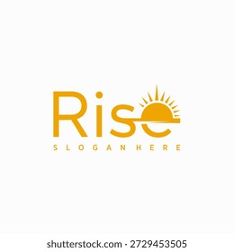 Elegante logotipo minimalista de Vector con la palabra "Rise" en una sofisticada tipografía en mayúsculas con un sol radiante integrado y una sutil línea de horizonte en cálidos tonos dorados-naranjas sobre fondo negro profundo. Perfecto para entrenamiento de desarrollo personal premium, marcas de estilo de vida motivacionales, programas de empoderamiento de liderazgo, estudios de yoga al amanecer, retiros de bienestar de alta gama o plataformas de carrera aspiracional que buscan una identidad edificante, lujosa y contemporánea que irradia nuevos comienzos, energía positiva, crecimiento y éxito brillante.