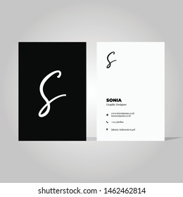 Elegant minimalist vertical business card template with handwritten logo