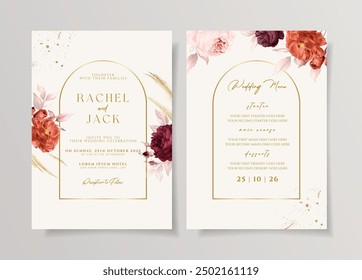 Elegant minimalist wedding invitation card template with floral decoration