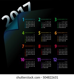 elegant minimalistic 2017 calendar design on dark background - week starts with sunday