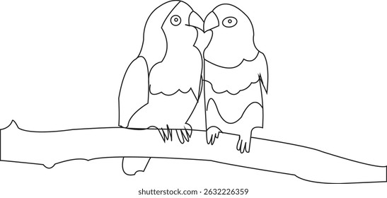 
Elegant and minimalistic line art illustration of two love birds sitting together, symbolizing romance, affection, and togetherness. This hand-drawn black and white sketch is perfect for Valentine’s 