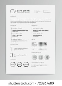 Elegant minimalistic modern vector resume or CV template designed on A4 page, easy to edit