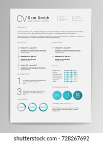 Elegant minimalistic modern vector resume or CV template designed on A4 page, easy to edit