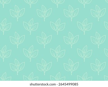 Elegante fundo verde hortelã com um padrão repetitivo de delicadas, desenhadas à mão rampas de folha.  Perfeito para adicionar um toque de serenidade natural inspirada em seus projetos.