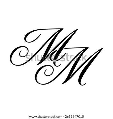 Elegant MM Monogram Logo in Black Script – Luxury Calligraphy Initial Design on White Background	
