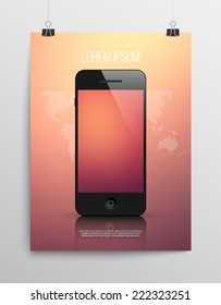 Elegant mobile / smartphone advertising poster / flyer / brochure. Clean and realistic style design